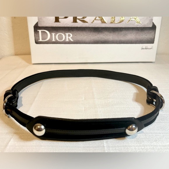 Isabel Marant Accessories - Isabel Marant Black Leather & Suede Silver Studded two buckle belt